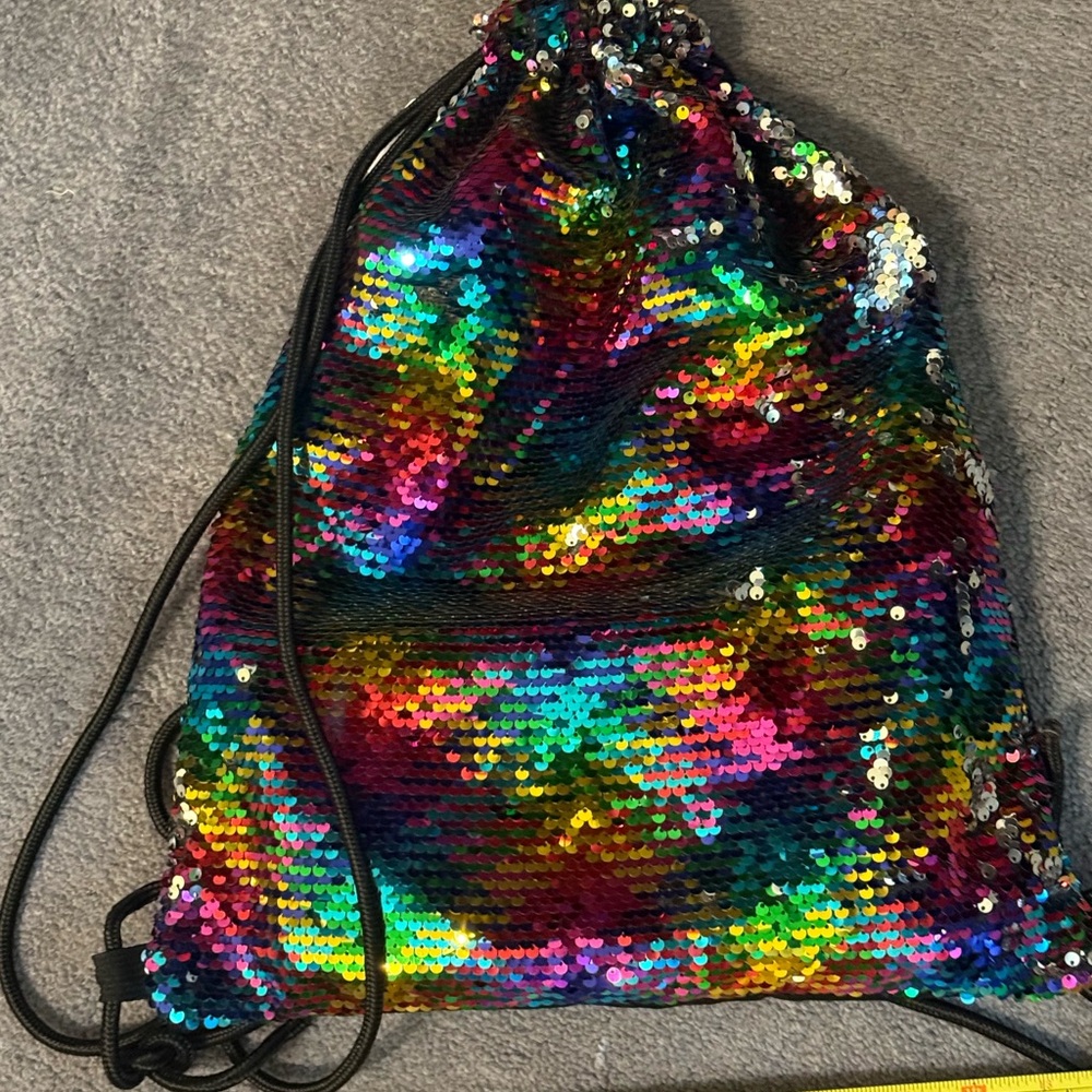 Multicolor Sequin Drawstring Backpack - Picture 2 of 5